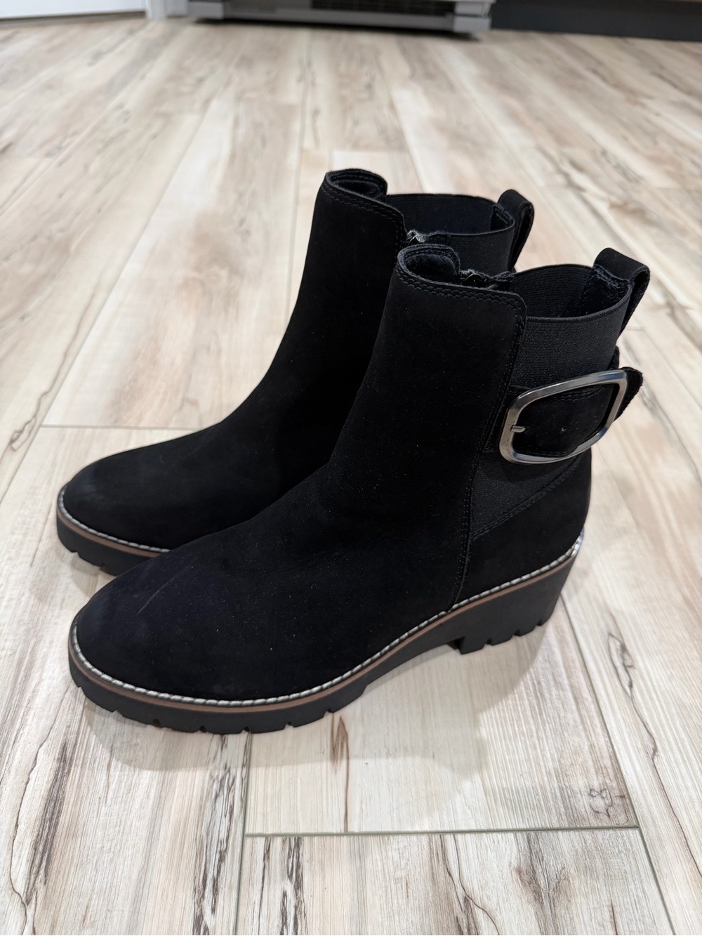 Blondo Black Suede Ankle Bootie with Buckle Detail
